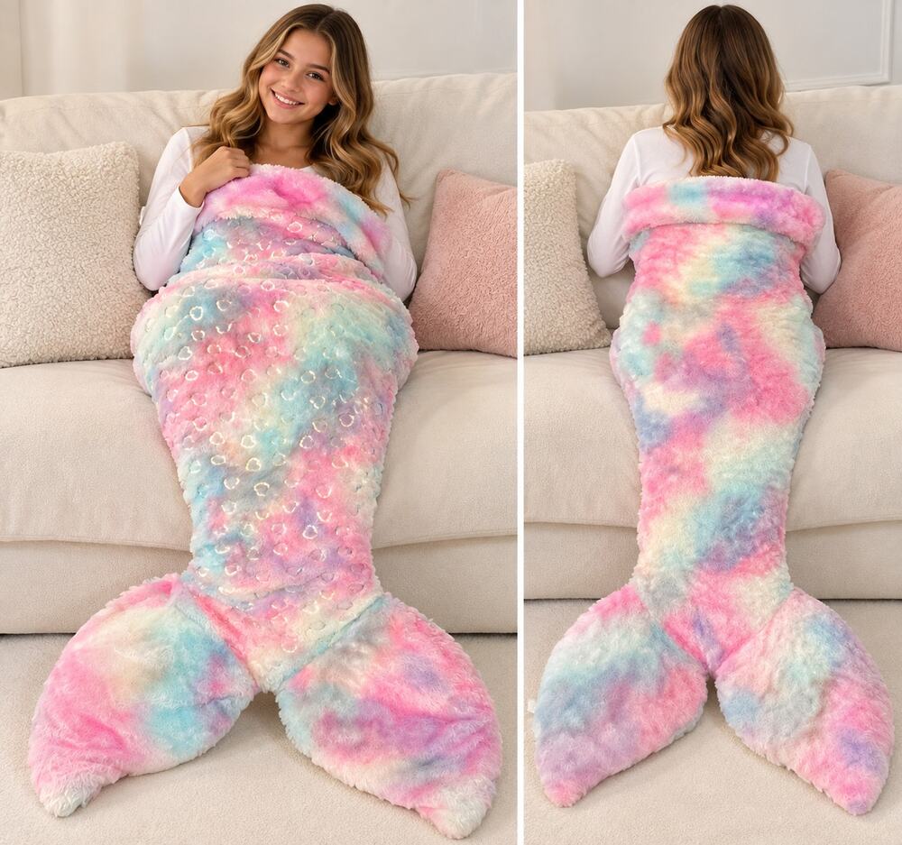 Limited Too Snuggle Mermaid Tail Blanket Pastel Tie Dye Plush Iridescent